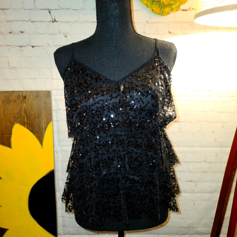 Black layered sequin tank